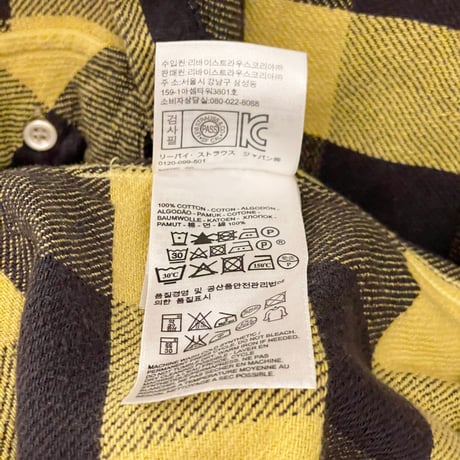 MADE IN ITALY製 LEVI'S VINTAGE CLOTHING 1950's ショートホーン 長袖ブロックチェックネルシャツ イエロー×ブラック Mサイズ