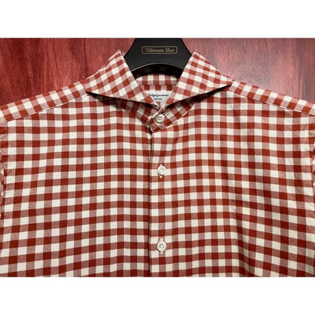MADE IN JAPAN製 NOLLEY'S goodman Ferno生地 ギンガムチェック柄長袖シャツ オレンジ×アイボリー 39-15 1/2サイズ