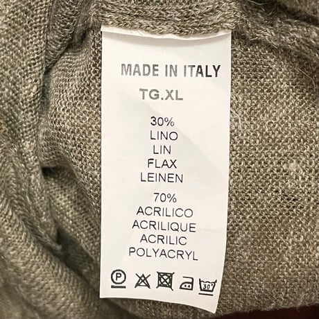 MADE IN ITALY製 IMPERIAL クルーネックリネンアクリルセーター カーキ XLサイズ