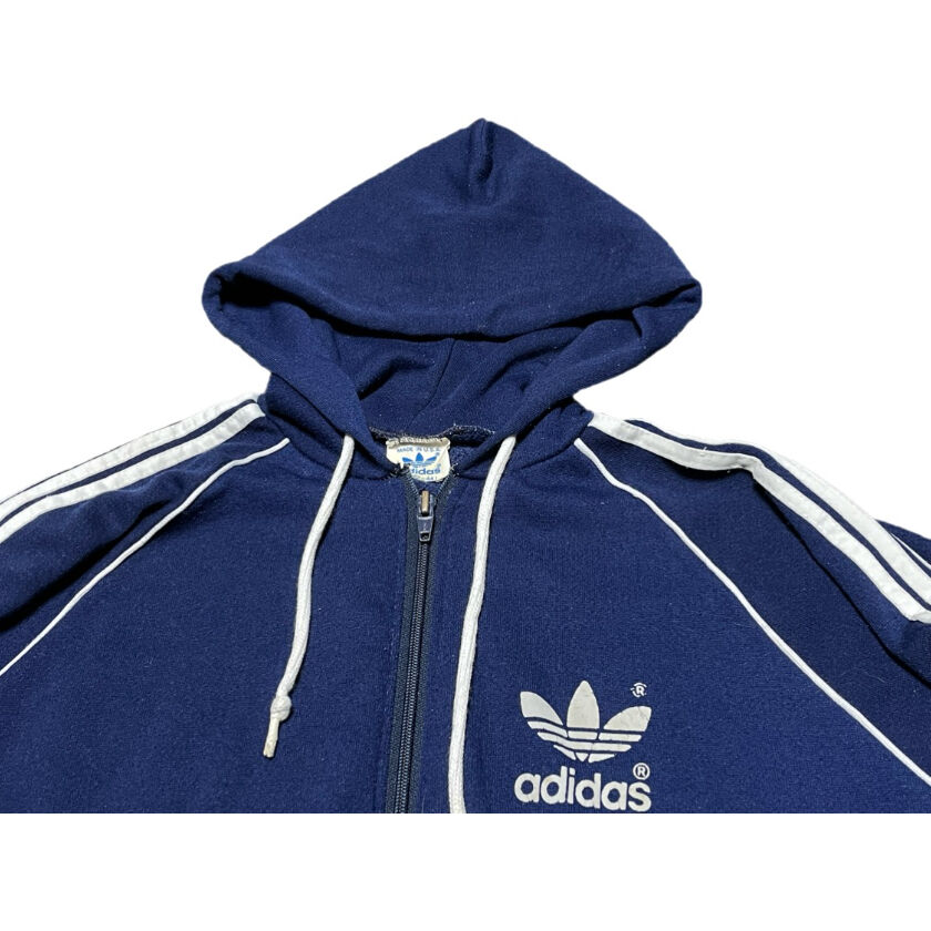 【希少】90s adidas ロゴ ジップパーカー ボーダー ブルー 青 XL z□アディダス/adidas originals ジップパーカー SPO HOODED