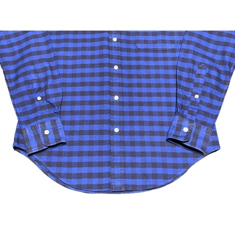 MADE IN JAPAN製 TOMORROWLAND ボタンダウン長袖ブロックチェック柄シャツ ブルー×ネイビー XSサイズ