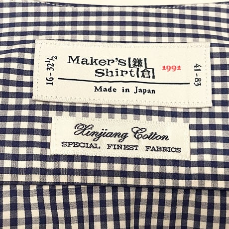 MADE IN JAPAN製 Maker's Shirt 鎌倉 長袖クレリックギンガムチェックシャツ ブルー 41-83サイズ