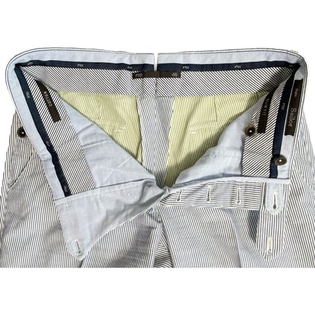 MADE IN ROMANIA製 PT01 Sailor ヒッコリーストライプ柄コットンスラックス ブルー×ホワイト 46サイズ