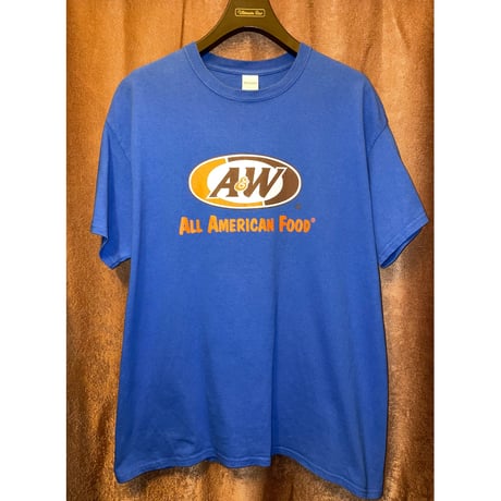 A&W GILDAN Ultra Cottonボディ ロゴプリントTシャツ ブルー Lサイズ