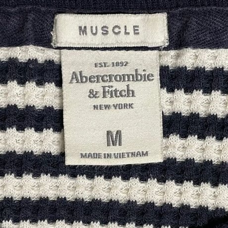 Abercrombie & Fitch ボーダー柄ワッフルサーマル ホワイト×ネイビー Mサイズ