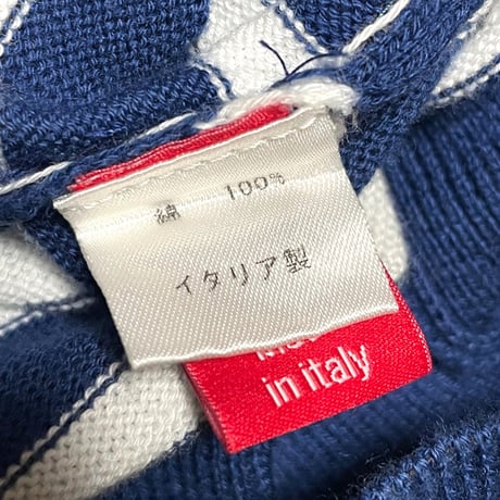 MADE IN ITALY製 altea ボーダークルーネックコットンセーター ネイビー Mサイズ