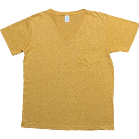 MADE IN USA製 Velva Sheen 胸ポケット付き霜降り半袖VネックTシャツ マスタード Mサイズ