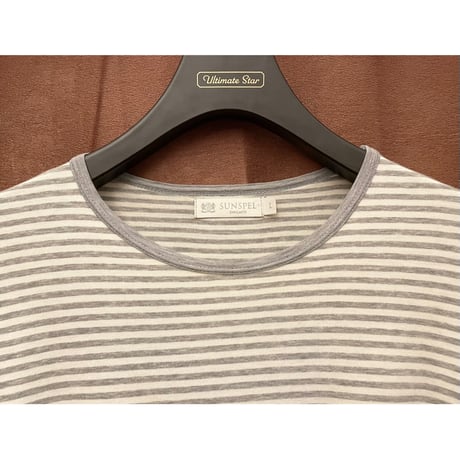 ▲訳あり商品▲ MADE IN ENGLAND製 SUNSPEL クルーネックボーダー柄長袖Tシャツ グレー×ホワイト Lサイズ