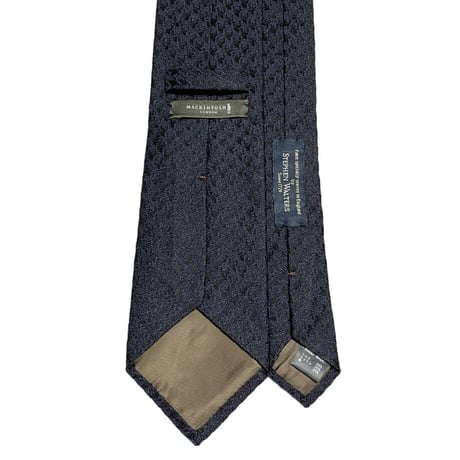 MADE IN JAPAN製 MACKINTOSH LONDON STEPHEN WALTERS生地 シルクコットンウール千鳥格子柄ネクタイ ブラック