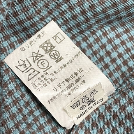 MADE IN ITALY製 Salvatore Piccolo 長袖ギンガムチェックシャツ グリーン×ブラウン 37-14 1/2サイズ