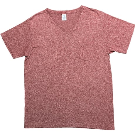 MADE IN USA製 Velva Sheen 胸ポケット付き霜降り半袖VネックTシャツ バーガンディ Mサイズ
