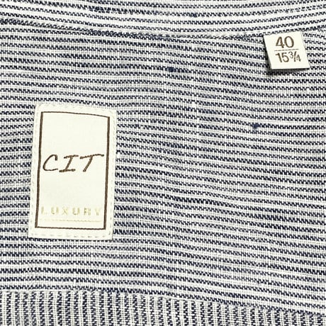 タグ付き美品 CIT LUXURY 長袖リネンシャツ ホワイト×ネイビー 40-15 3/4サイズ