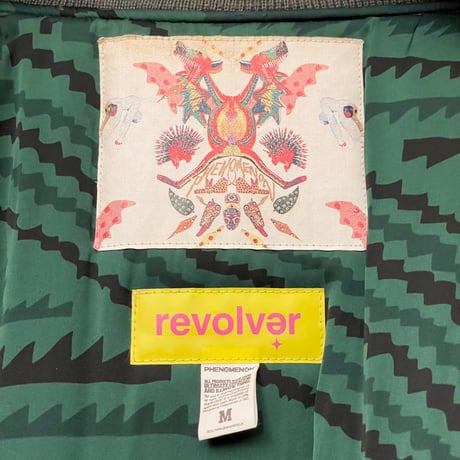 激レア MADE IN JAPAN製 PHENOMENON × REVOLVER 2008年コラボレーションモデル レザースタジアムジャケット グレー×グリーン Mサイズ