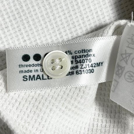▲訳あり商品▲ MADE IN USA製 three dots サーマル地ヘンリーネック半袖Tシャツ ホワイト Sサイズ
