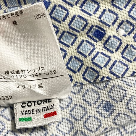 ▲訳あり商品▲【SHIPS取り扱い】MADE IN ITALY製 Giangi NAPOLI 長袖総柄コットンシャツ ホワイト×ブルー Mサイズ