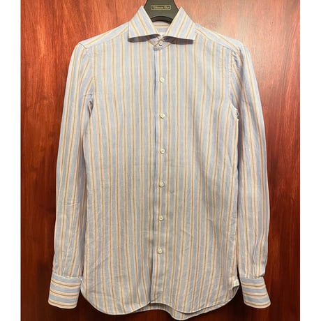 【UNITED ARROWS 取り扱い】 MADE IN ITALY製 Errico Formicola ストライプ柄 長袖リネンコットンシャツ マルチカラー 37-14 1/2サイズ