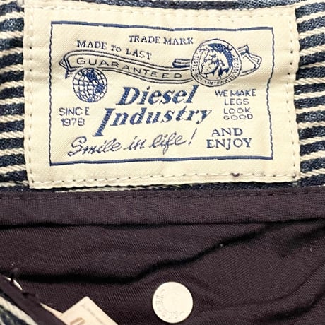 DIESEL ヒッコリーストライプ柄デニムハーフパンツ ネイビー×ホワイト W30サイズ