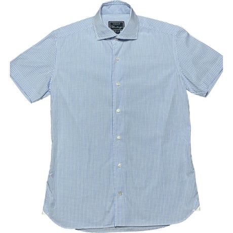 MADE IN ITALY製 ORIAN Vintage 半袖ギンガムチェックシャツ スカイブルー 38/15サイズ