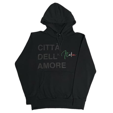 ★新品★ MADE IN ITALY製 MAGLIA 2025年SSモデル S-4001 「CITTA DELL AMORE ITALIA」 プリント入りプルオーバーパーカー ブラック S～XLサイズ