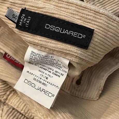 MADE IN ITALY製 DSQUARED2 ダメージ加工コーデュロイパンツ ベージュ 50サイズ