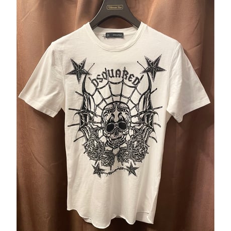 MADE IN ITALY製 DSQUARED2 スカル柄半袖クルーネックTシャツ ホワイト Sサイズ