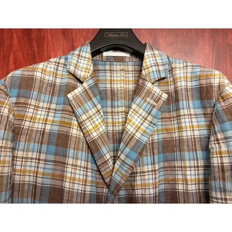 【UNITED ARROWS 取り扱い】 MADE IN ITALY製 GUY ROVER PER UNITED ARROWS チェック柄 リネン100％ テーラードジャケット マルチカラー Sサイズ