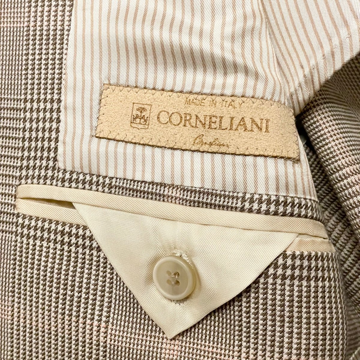 MADE IN ITALY製 CORNELIANI 千鳥格子チェック柄リネンコットン 