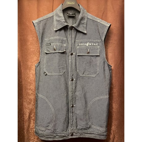 ROCAWEAR ノースリーブデニムベスト ネイビー×ホワイト XLサイズ