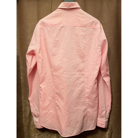 ▲訳あり商品▲ 【BARNEYS NEWYORK 取り扱い】 MADE IN ITALY製 POGGIANTI 1958 長袖ボーダー柄コットンリネンシャツ レッド×ホワイト Mサイズ