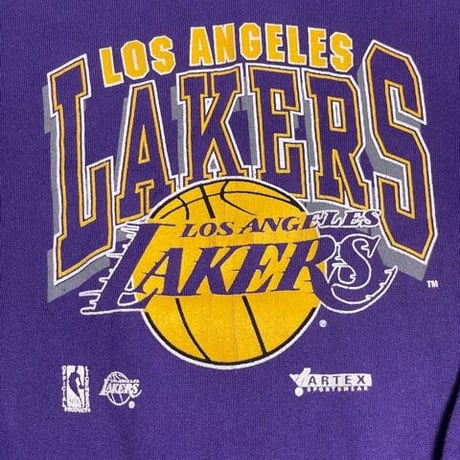 MADE IN USA製 LOS ANGELES LAKERS スウェットトレーナー ARTEXボディ パープル L/14-16サイズ