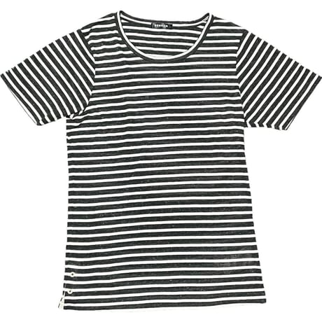 DENHAM リネン混半袖ボーダーTシャツ ブラック×ホワイト Sサイズ