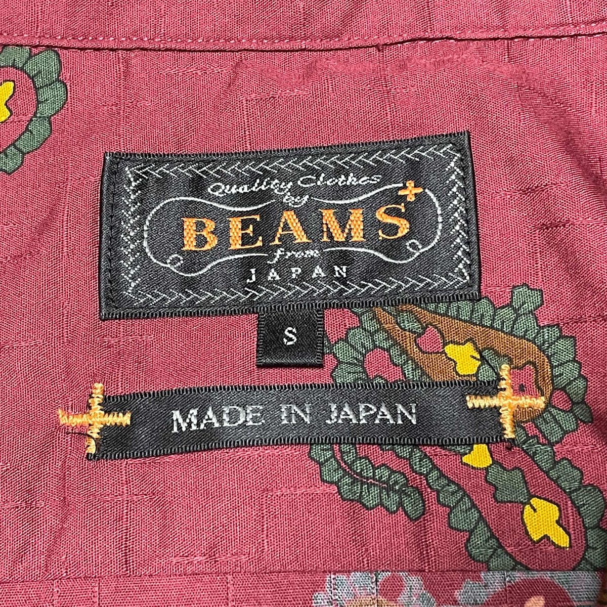 MADE IN JAPAN製 BEAMS+ ペイズリー柄半袖シャツ ワイン Sサイズ | Ul