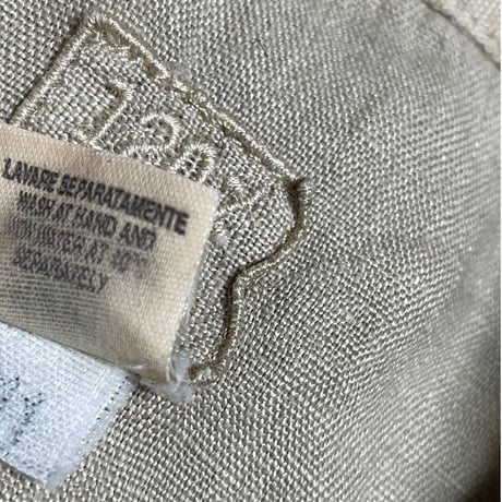 MADE IN ITALY製 120% lino ボタンダウン半袖リネンシャツ ベージュ Lサイズ