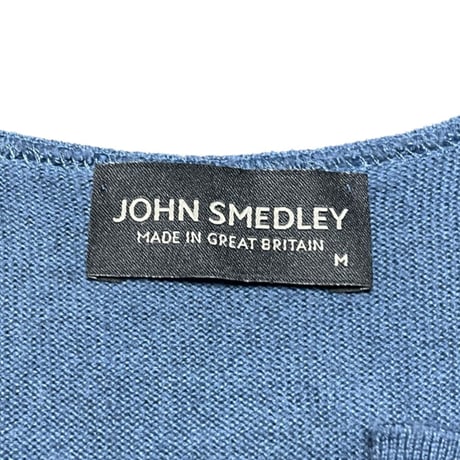 MADE IN GREAT BRITAIN製 JOHN SMEDLEY Vネックコットンセーター ブルー Mサイズ