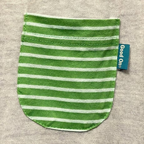 MADE IN USA製 Good on ウォッシュ加工ポケット付きボーダー切り替えTシャツ サックスブルー Lサイズ