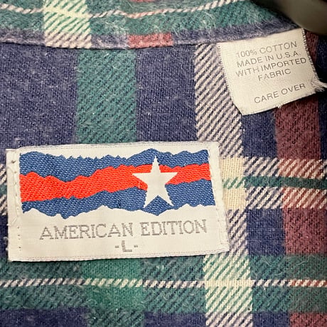 MADE IN USA製 80s～90s AMERICAN EDITION 長袖チェック柄フランネルシャツ マルチカラー Lサイズ