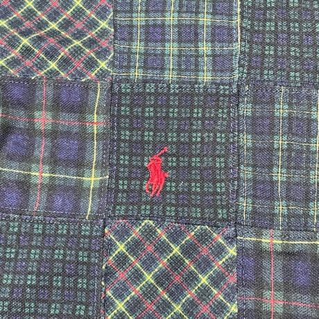 Polo by RALPH LAUREN 半袖パッチワークチェック柄ポロシャツ グリーン Mサイズ