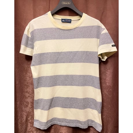 MADE IN FRANCE製 SAINT JAMES ボーダー柄 クルーネックTシャツ ベビーイエロー×グレー MLサイズ