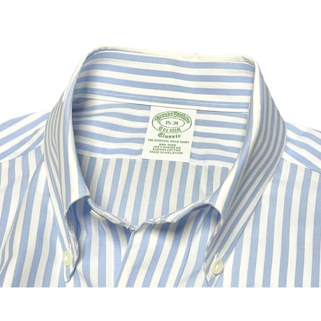 BROOKS BROTHERS スーピマコットンボタンダウン長袖シャツ サックスストライプ 15-31サイズ ノンアイロン加工