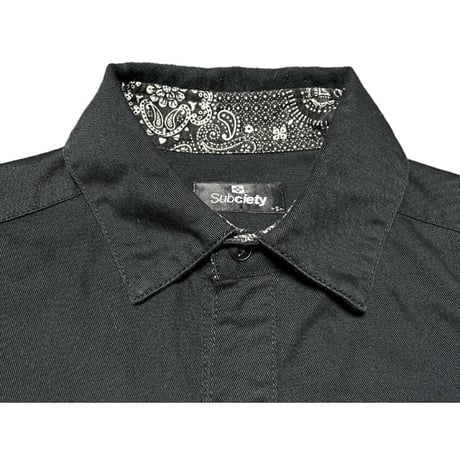 Subciety バック刺繍半袖シャツ ブラック Sサイズ