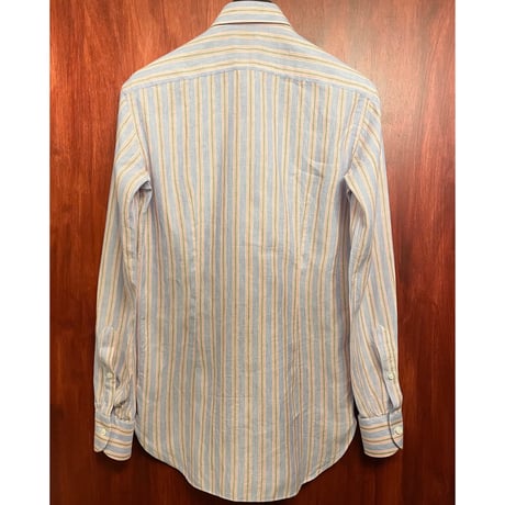 【UNITED ARROWS 取り扱い】 MADE IN ITALY製 Errico Formicola ストライプ柄 長袖リネンコットンシャツ マルチカラー 37-14 1/2サイズ