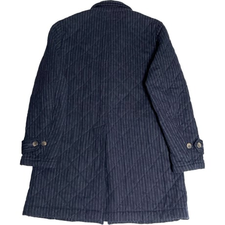 MADE IN ENGLAND製 LAVENHAM ウール混ストライプ柄キルティングジャケット ネイビー 40/Lサイズ