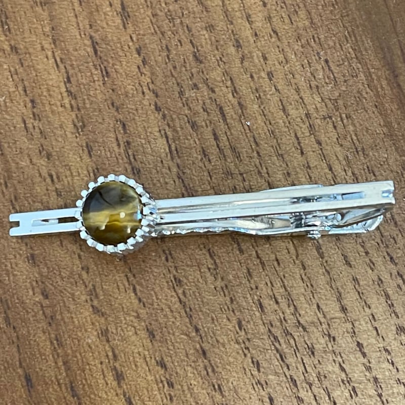 タイガーアイ石付き ネクタイピン、カフスボタンセット シルバー