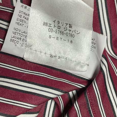 MADE IN ITALY製 ETRO クレリック長袖ストライプシャツ ワイン 39サイズ