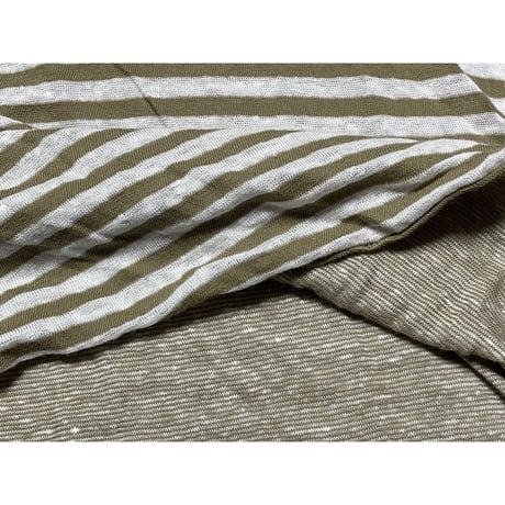 MADE IN ITALY製 roberto collina 半袖ボーダー柄コットンリネンニットポロシャツ オリーブ×ホワイト 46サイズ