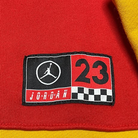 AIR JORDAN オーバーサイズロゴ入りプルオーバーパーカー イエロー×レッド Sサイズ