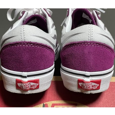 箱付き VANS OLD SKOOL ファイヤーパターンスニーカー パープル×シルバー US7/25cm