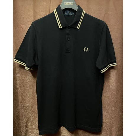 MADE IN ENGLAND製 FRED PERRY 襟ライン半袖鹿の子ポロシャツ ブラック 40サイズ