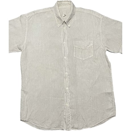 MADE IN ITALY製 120% lino ボタンダウン半袖リネンシャツ ベージュ Lサイズ