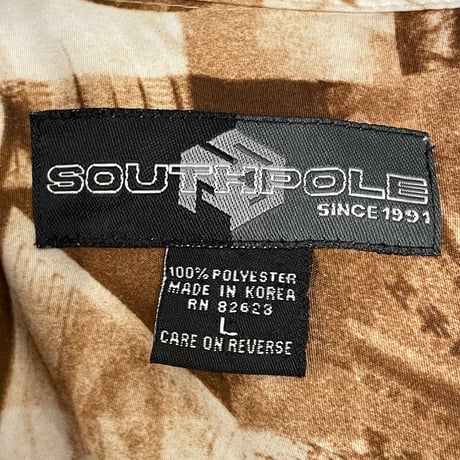 MADE IN KOREA製 90s SOUTHPOLE MONEY柄 アロハシャツ ブラウン Lサイズ